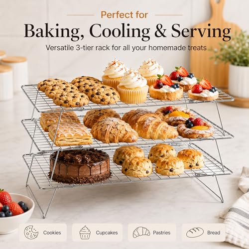 Cooling Rack 16"x10", 3-Tier Stackable & Collapsible Cooling Racks - color: Silver, size: 3-Tier