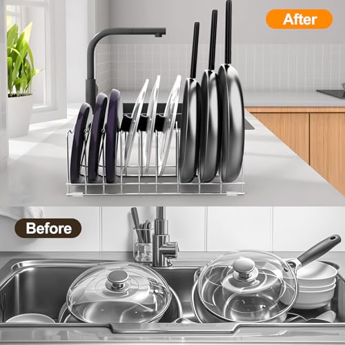 FLSEPAMB Pot Lid Organizer Pan Lid Organizer Kitchen Pot Lid Rack Suitable for Bakeware Dish Plate, Cutting Boards, Pots & Pans, Serving Trays, Reusable Holder (2 Pack) - size: 2 Pack