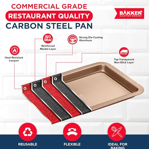 BAKKEN 3-Piece Kitchen Baking Pans - Small, Medium, and Large Cookie Pan, With Nonstick Coating, Stackable and Space-saving Design, PFOA, PFOS, PTFE Free, Oven Safe Tray (Up To 450°F), Brown - color: Brown, size: 3 Piece Set