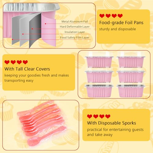 LNYZQUS 5oz Mini Cake Pans with Lids, Disposable Brownie Baking Tins - color: Pink, size: 25 Pack