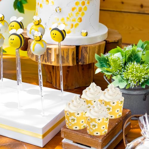 FYSUIMU 100Pcs Bee Paper Baking Cups Yellow White Bee Daisy Cupcake Wrappers Summer Scalloped Edge Cupcake Muffin Cases Disposable for Dessert Decoration - style: Bee