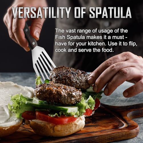 2 Pcs Fish Spatula Stainless Steel，Commercial Metal Spatula Turners - color: Silver