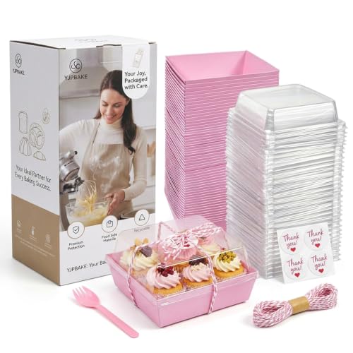 50 Sets Pink Mini Disposable Charcuterie Boxes with Clear Lids - color: Pink