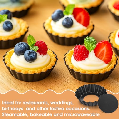 32 Pcs Mini Tart Pans Egg Tart Molds with Removable Bottom Round Nonstick Quiche Pan Mini Pans Quiche Bakeware Mold Fluted Side