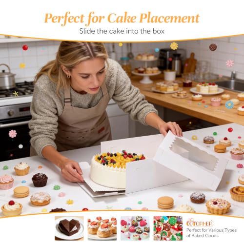 COTOPHER 14x14x6 In Sheet Cake Boxes, 16pcs White Bakery Boxes with Window - color: White, size: 14x14x6inch