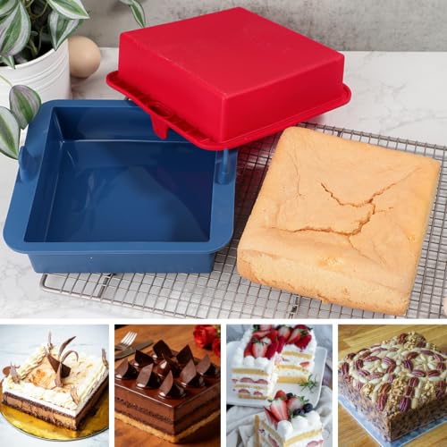 Webake 6 inch Air Fryer Square Cake Pan, Nonstick Platinum Silicone Brownie Pan Wih Handle, BPA Free Set of 2 - size: 6x6 Inch