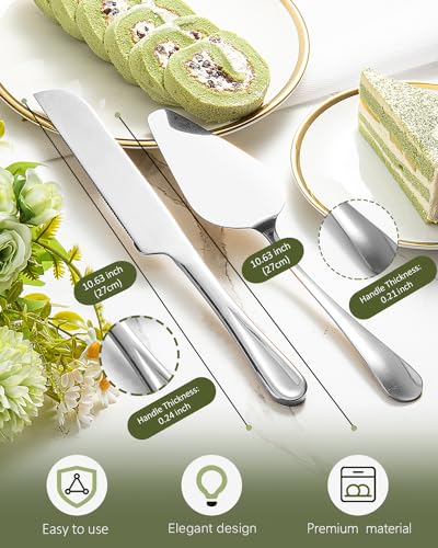 2-Piece Premium Cake Cutting Set, Exquisite Knife and Server with Serrated Design, Includes Cake Knife and Pie Spatula for Pastry, Pizza and Desserts (Silver) - color: Silver