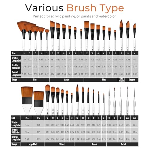 Nicpro 40 PCS Paint Brush Set, Professional Acrylic Paint Brushes - color: White, size: 40 Pieces