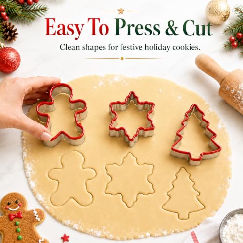 Crethinkaty 3 PCS Christmas Cookie Cutter Set,Gingerbread Man,Snowflake,Christmas Tree Shape with Soft PVC Edge Xmas Cookie Cutters for Baking - style: style 5