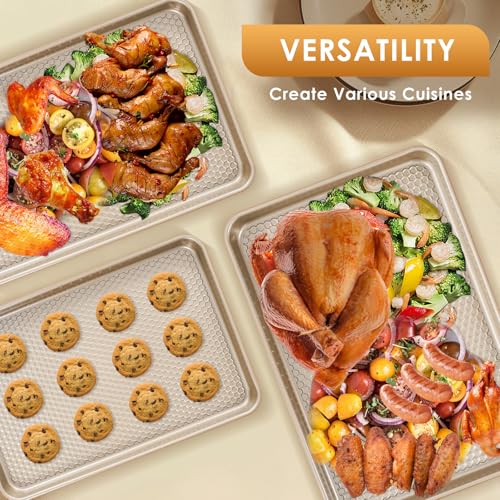 Baking Sheet Pan Set of 3, Nonstick Carbon Steel Cookie Sheets with Texture - color: Textured Champagne Gold
