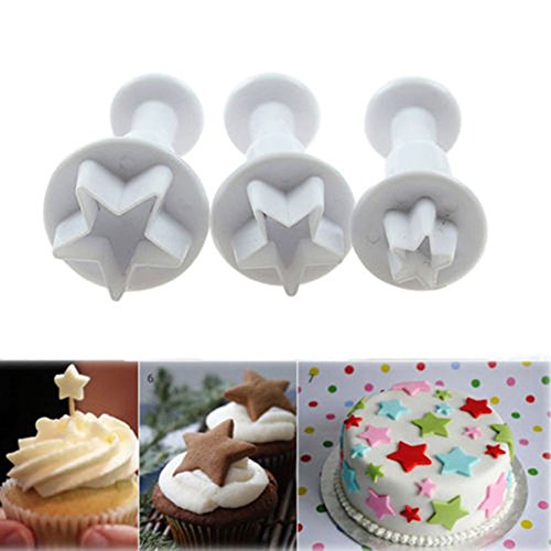 3Pcs Small Star Cookie Cutter Set, Star Fondant Plunger Stamp(Mini)