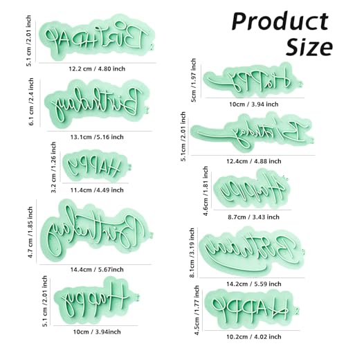 KALAIEN 10 Pcs Happy Birthday Silicone Mold Birthday Fondant Stamp Letters - color: Green Style 3