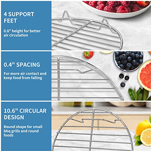 Herogo Round Baking Rack Set of 3, 10.6” & 9” & 7.6”, Stainless Steel Cooling Cooking Racks, Grill Steamer for Oven Pot Air Fryer Canning, Rust Free, Dishwasher Safe - size: 10.6 + 9.1 + 7.6 inch