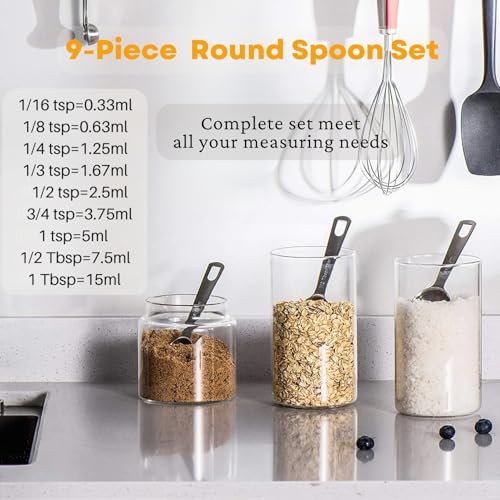 28 Pcs Stainless Steel Measuring Spoons Set with Leveler, Metal Round & Rectangular Spoons plus 2-Pack Mini Spoon Sets for Precise Cooking and Baking, Standard Sizes with Clear Engraved Markings - size: Set of 28