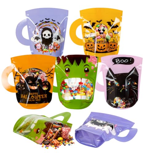 50 Pcs Halloween Plastic Treat Bags , Zipper Seal Candy Bags for Kids - color: Color 1(Pack of 50)