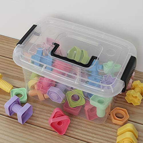 5 L Plastic Storage Bin with Lid, Transparent Organizing Box Set of 6 - color: Black