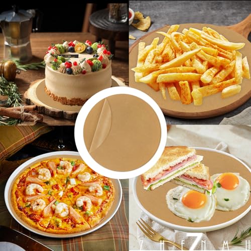 100pcs 8 inch Unbleached Parchment Paper Sheets Rounds, Heavy Duty Parchment Paper for baking, Precut Brown Non-Stick liners for Cake Pan, Steaming, Air Fryer, Non-Stick Liners for Cooking - size: 8inch-100pcs