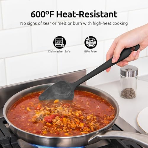U-Taste Silicone Spoon Spatula Set of 3, 600°F High Heat Resistant, Black - color: Black