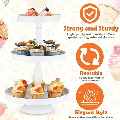 Maxdot 2 Pcs 3 Tier Cupcake Stand, Round Metal Dessert Tower,White