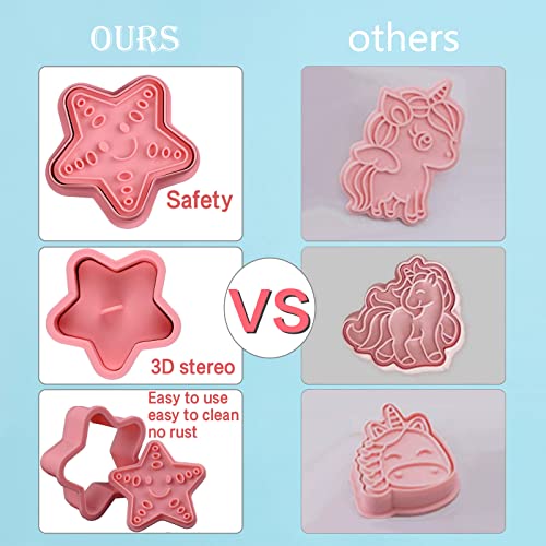 8 Piece Ocean Cookie Cutters With Plunger Stamps Set - color: Ocean Creature Cookie Cutters With Plunger Stamps