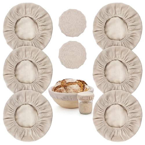 8 PCS Bread Proofing Basket Cloth Liner (6 Round) & 2 Sourdough Starter Jar Covers, 10 Inch Reusable Banneton Basket Cover for Sourdough Baking, Reusable Dough Bowl Liner (Round) - color: 6 Round + 2 Jar Covers