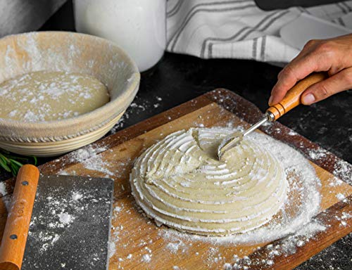 Kook Banneton Bread Proofing Set, Artisan Sourdough Bread Making Kit, 9 Inch Handwoven Rattan Baskets and Liners, Metal & Plastic Dough Scrapers, Scoring Lame & Case, 4 Extra Blades, Set of 2, Round - color: Round Deluxe Set