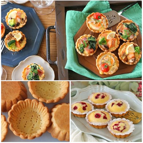 Tart Cutting Mold Set, 4 inch Fluted Round Cookie Cutter Round Double Cut and 2.5 inch Tart Tamper Plastic, Biscuit Cutter for Making Egg Tarts, Fondant Cakes(Baking Tray Not Included)