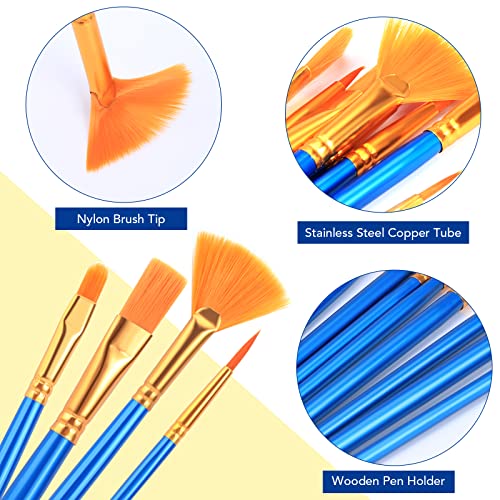 AROIC Acrylic Paint Brush Set, 15 pcs Nylon Hair Paint Brushes - color: Blue, size: 15pcs-blue