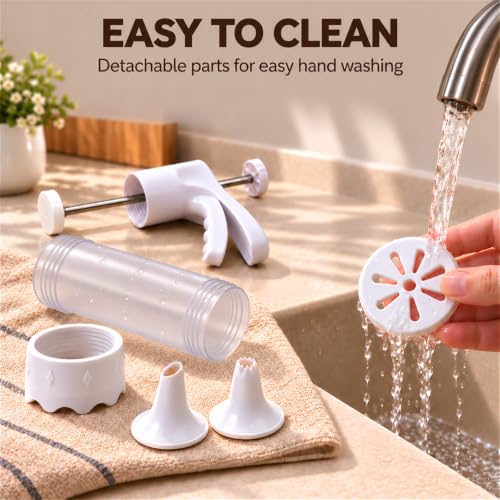 Spritz Cookie Press Gun Kit, Clear Barrel Cookie Maker with 12 Discs & 6 Icing Tips, Manual Cookie Press for Baking, Biscuit Maker & Cake Decorating Tool
