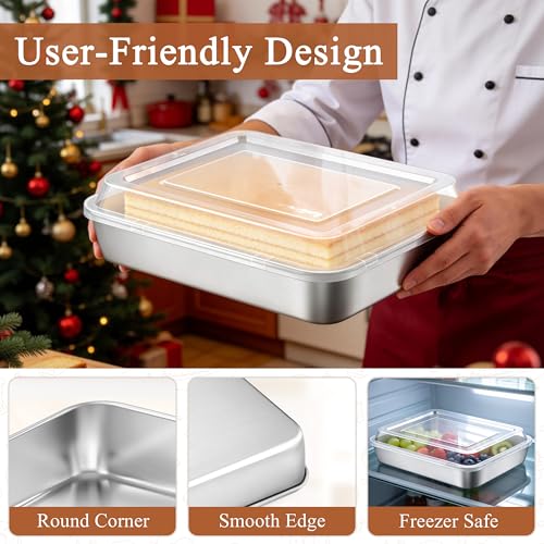 LIANYU Stainless Steel Baking Pan with Lid, 12⅓ x 9¾ Inch Rectangle Pan - size: 12.4 x 9.6 Inch