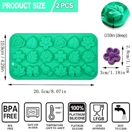 Candy Molds Silicone - 2Pcs Silicone Gummy Daisy Flower/Tulip Flower/Bow Tie/Leaf Candy Mold for Candy Chocolate Gummy Jello Baking Soap Pudding Cookie Desserts Making - color: Small Flower Molds