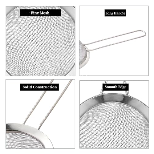 Fine Mesh Strainers, 2 Pack Mini Metal Sieve with Handle for Kitchen Filter