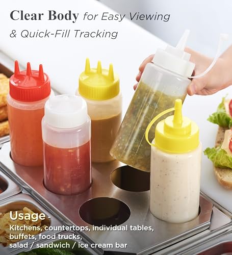 CURTA 6-Pack 8 oz Clear Condiment Squeeze Bottles, Single-Nozzle Caps