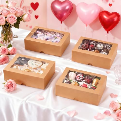 50PCS 8x5x2 Inch Bakery Boxes with Window for Chocolate Covered Strawberries, Cookies, Cakesickle, Brownies, Donut & More - color: Brown
