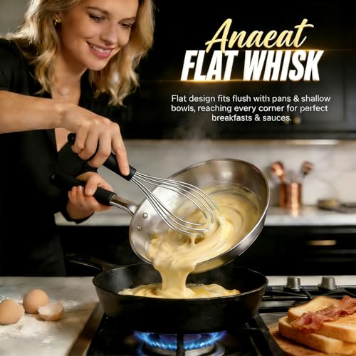 Anaeat Stainless Steel Kitchen Whisk Set of 4, Milk and Egg Beater Blender with Thick Wire for Whisking, Cooking, Baking, Beating and Stirring - 11'' Flat Whisk and 9''+11''+12'' Balloon Whisks - color: 4 Pcs Silver, size: 9+11+12 &11 inch
