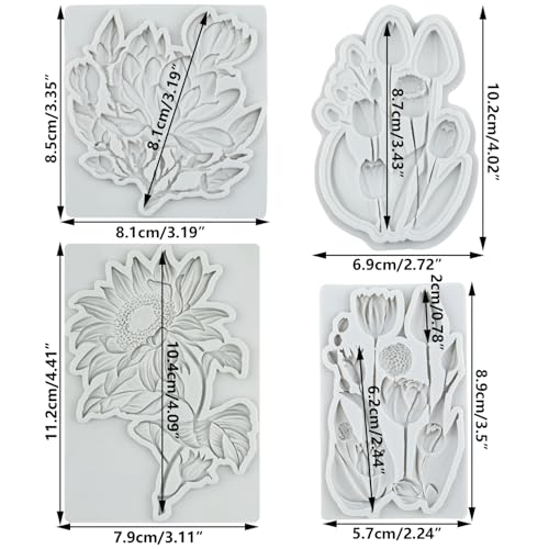 Tulip Flower Silicone Molds Sunflower Fondant Mold Set of 4 - color: Style I