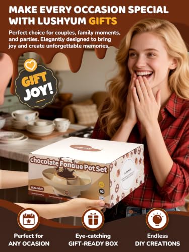 LUSHYUM Electric Chocolate Fondue Pot Set, 4-Cup Chocolate, Rotating Tray - color: White-fondue Pot