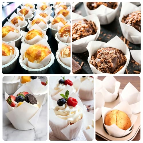 120PCS White Tulip Cupcake Liners for Baking Cups, Muffin Liners Holders - color: White