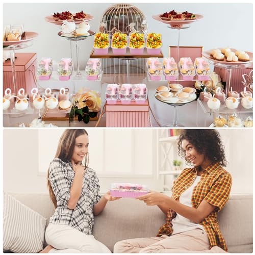 200Pack 6.8oz Pink Mini Cake Pans with Lids Baking Cups Aluminum Foil Pans Tins, Individual Dessert Cups Containers for Sales,Party,Picnics - color: 200-pack-Pink
