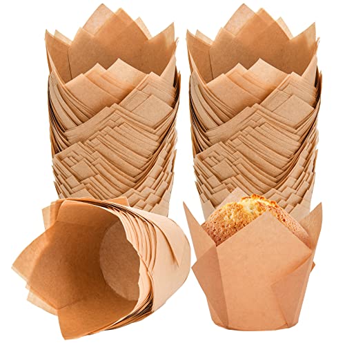 200Pcs Tulip Cupcake Liners Muffin Baking Liners Holders Premium Baking Cups Cupcake Wrappers Christmas Cupcake Lliners for Weddings, Birthdays, Anniversaries, and Special Occasions（Natural） - color: Natural