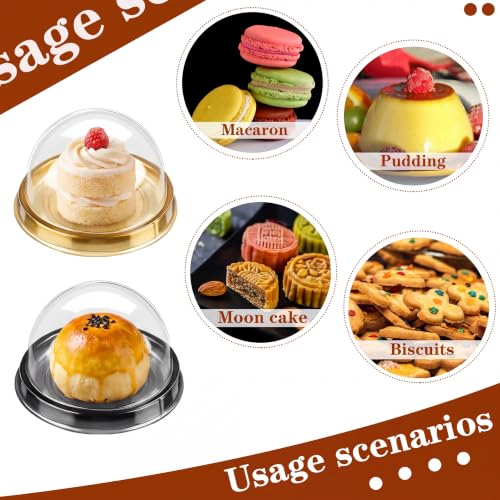 Patelai 200 Pcs Mini Plastic Cupcake Boxes with Dome Lid, Gold, Black - color: Gold, Black