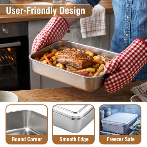 Tioncy 3 Sets Baking Stainless Steel Pan with Lid, 6 x 9 Inch - size: 9 x 6 Inch