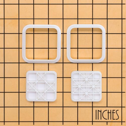 BAKERLOGY Set of 2 Quilt Block Mini Cookie Cutters & Stamps Set – Ohio Star & Ribbon Star Geometric Patchwork Biscuit Cutters for Cookies, Fondant, Cake Decoration & Crafts