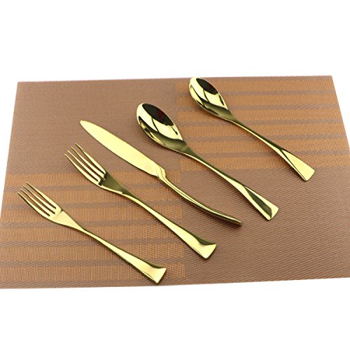 Gold 18/10 Stainless Steel Flatware Set – Stylish Set of Eating Utensils for 1 Person - Dinner Knife, Fork, Soup Spoon, Tea Spoon - Ideal Weight & Size, for Everyday Use or Holidays - size: 1-set-gold