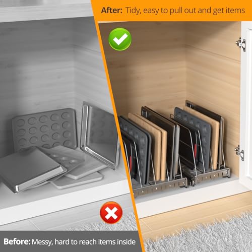 Pull Out Cabinet Organizer for Cutting Board, Cookie Sheet, Baking Sheet - size: 9”W x 16.5”D (22.8 x 41.8 cm)