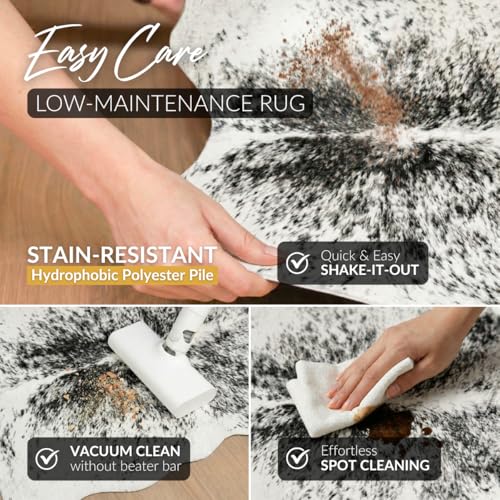 Faux Cowhide Rug 4'3"x5'7" - Gray Cow Print Rug, Washable, Non-Shedding - color: Grey, size: 4'4" x 5'8" (Medium)