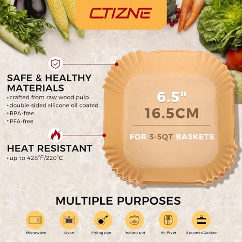 Air Fryer Liners Disposable, 150Pcs Parchment Paper 6.5" Square for 3-5QT - size: 6.5"Square