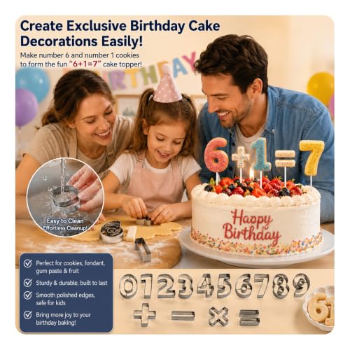 15PCS Number Cookie Cutters Set, Stainless Steel Math Symbol Cutters