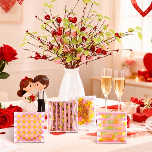 200PCS Valentines Self-Sealing Cookie Bags: 4×4 Inch Clear Cellophane Treat Bags for Cookies, Candy & Goodies, 2.8 Mil Thick Valentine's Day Goodie Bag for Party Favors, Classroom Exchanges & Gifts - color: Valentines -200PCS