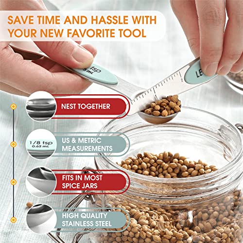 Spring Chef Stainless Steel 8 Magnetic Measuring Spoons for Kitchen, Mint - color: Mint, size: 1-Pack